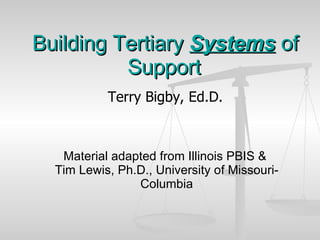 Building Tertiary  Systems  of Support   Terry Bigby, Ed.D. Material adapted from Illinois PBIS &  Tim Lewis, Ph.D., University of Missouri-Columbia 