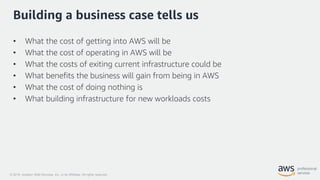 © 2018, Amazon Web Services, Inc. or its Affiliates. All rights reserved.
• What the cost of getting into AWS will be
• Wh...