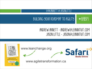 @AKANNETT @JASONLITTLE

BUILDING YOUR ROADMAP TO AGILITY

#AAB14

ANDREW ANNETT - ANDREW@LEANINTUIT.COM
JASON LITTLE - JASON@LEANINTUIT.COM

www.leanchange.org

www.agiletransformation.ca

 