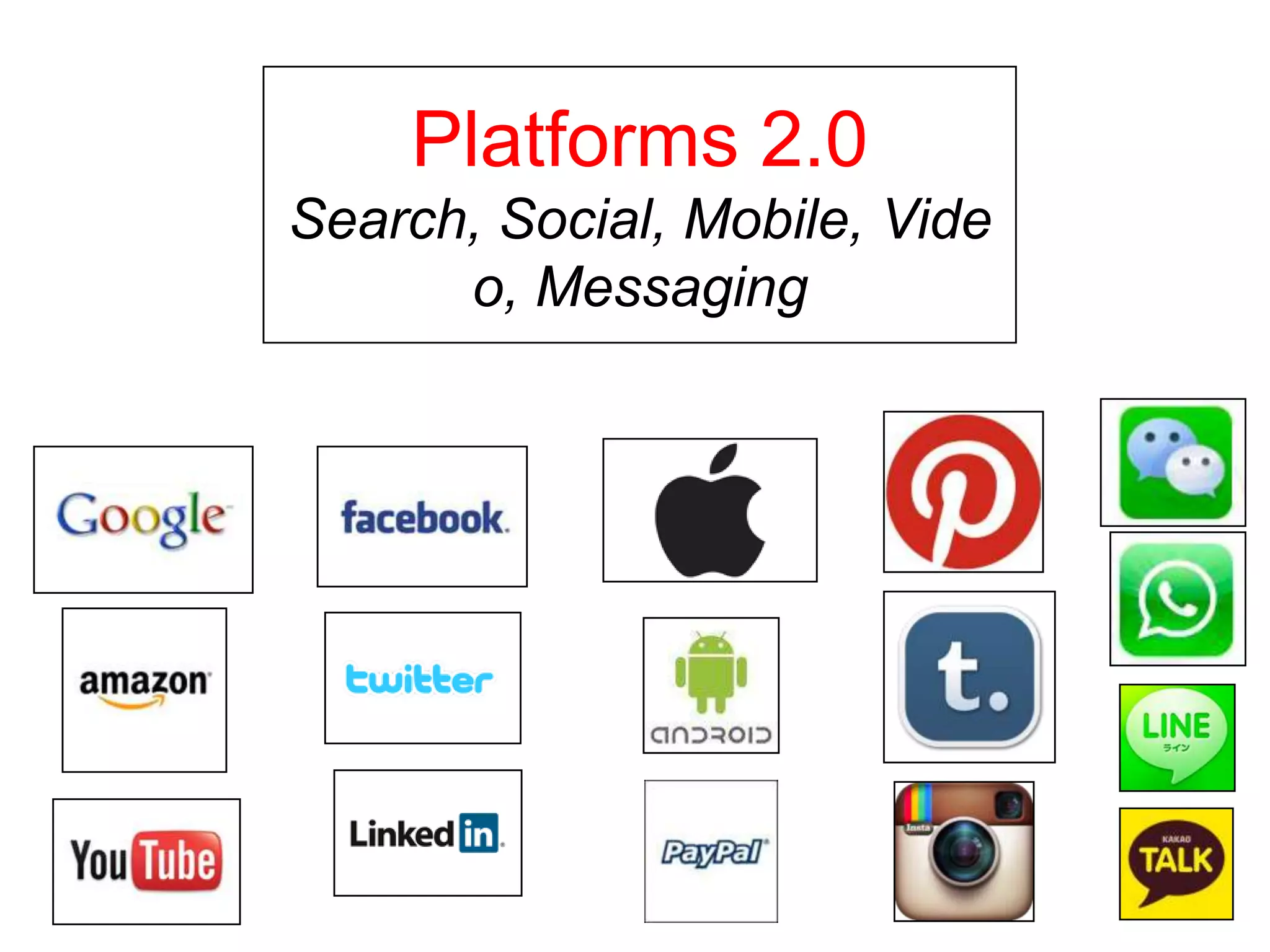 Platforms 2.0
Search, Social, Mobile, Vide
o, Messaging
 