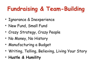 Fundraising & Team-Building
• Ignorance & Inexperience
• New Fund, Small Fund
• Crazy Strategy, Crazy People
• No Money, N...