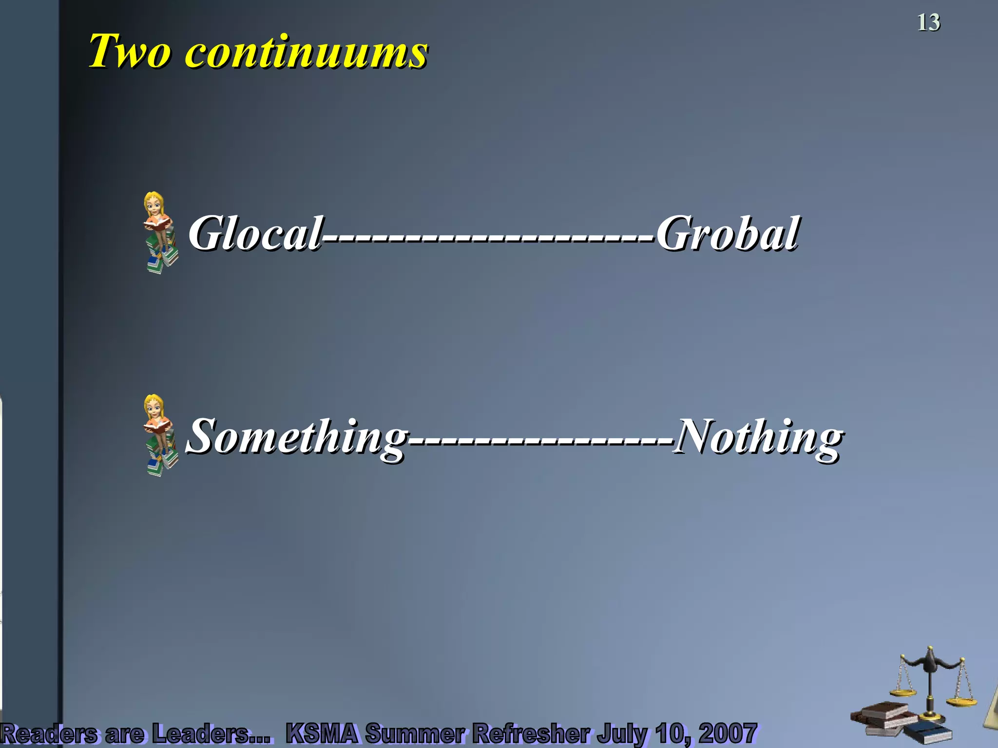 Two continuums Glocal--------------------Grobal Something----------------Nothing 