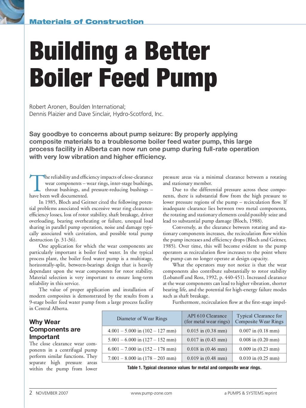 Building a Better Boiler Feed Pump Using Vespel® CR6100 Pumps