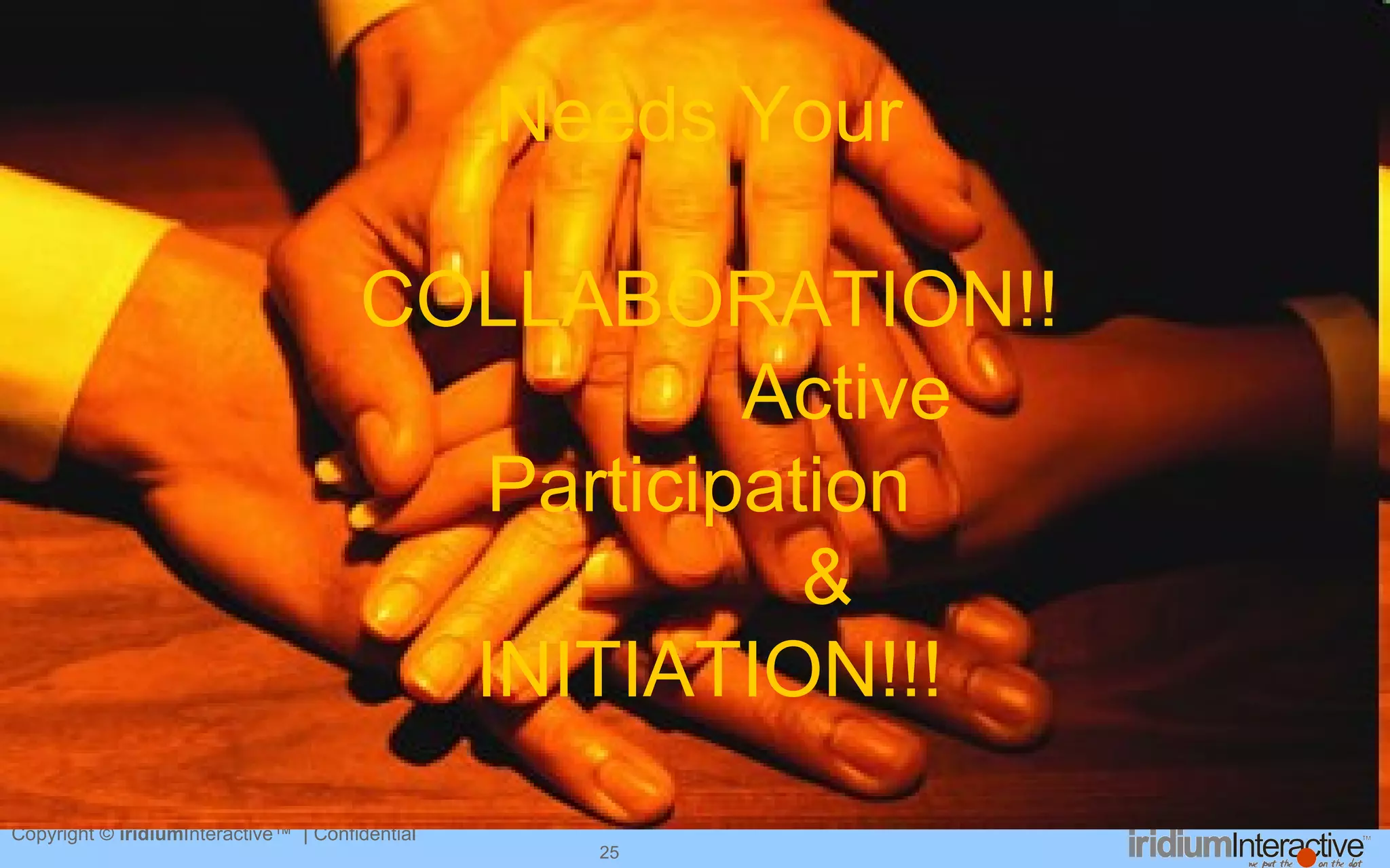 Needs Your  COLLABORATION!!   Active Participation  & INITIATION!!! 