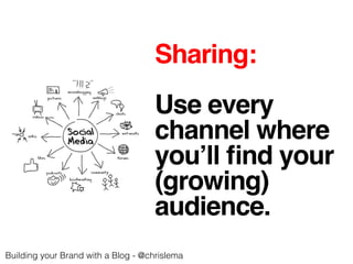 Sharing:! 
! 
Use every ! 
channel where! 
you’ll find your! 
(growing) ! 
audience.! 
Building your Brand with a Blog - @chrislema! 
 