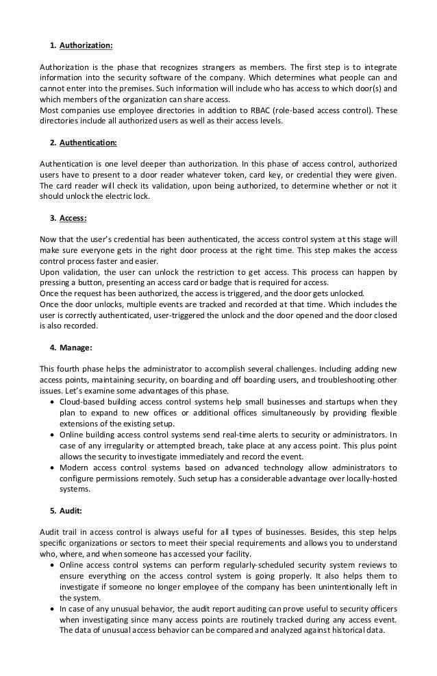 Building Access Control System and its Phases