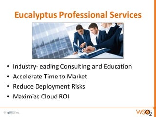 Eucalyptus Professional Services




•    Industry-leading Consulting and Education
•    Accelerate Time to Market
•    Reduce Deployment Risks
•    Maximize Cloud ROI

17
 