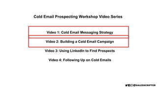Cold Email Prospecting Workshop Video Series
Video 1: Cold Email Messaging Strategy
Video 2: Building a Cold Email Campaig...