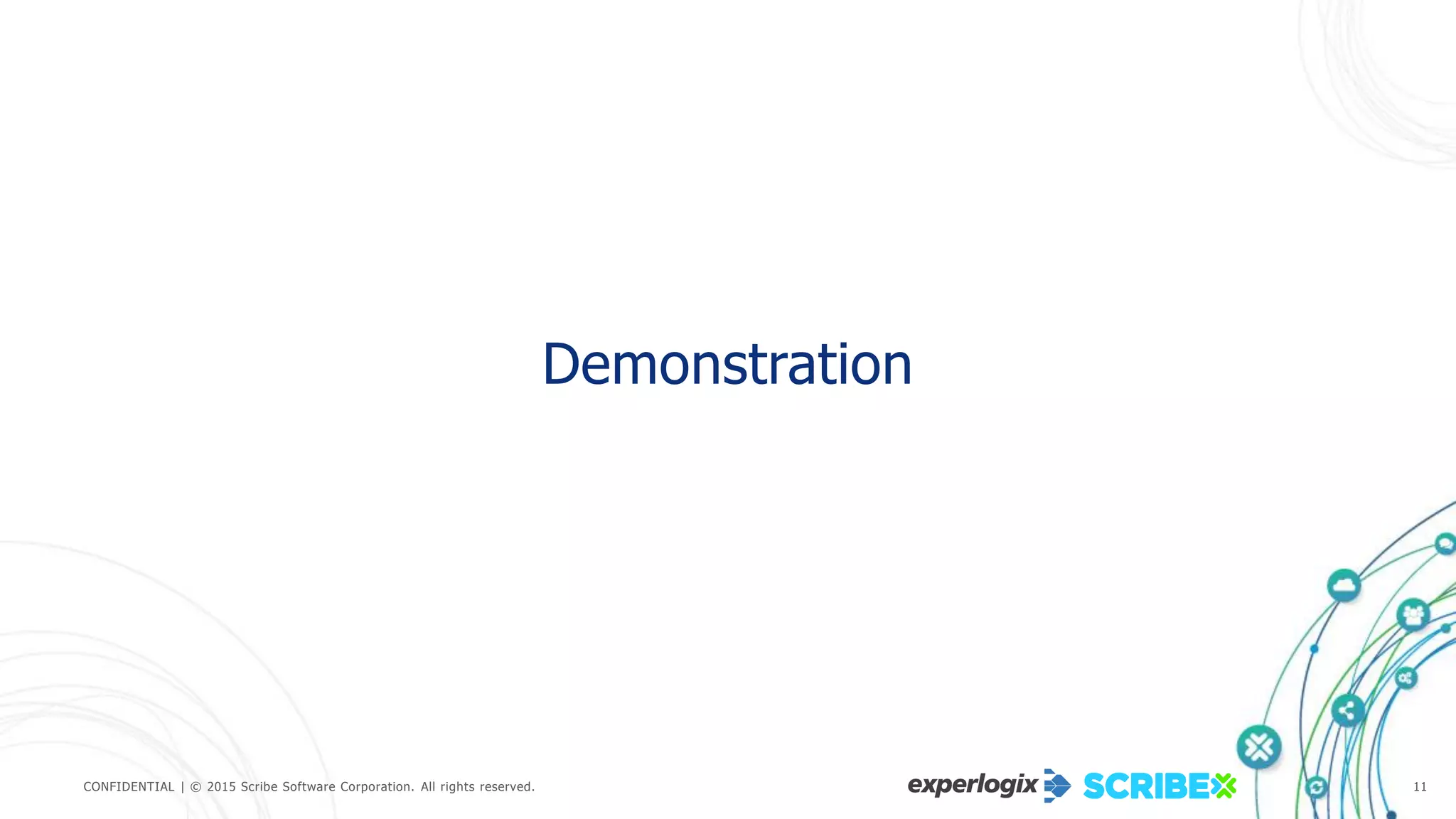CONFIDENTIAL | © 2015 Scribe Software Corporation. All rights reserved. 11
Demonstration
 