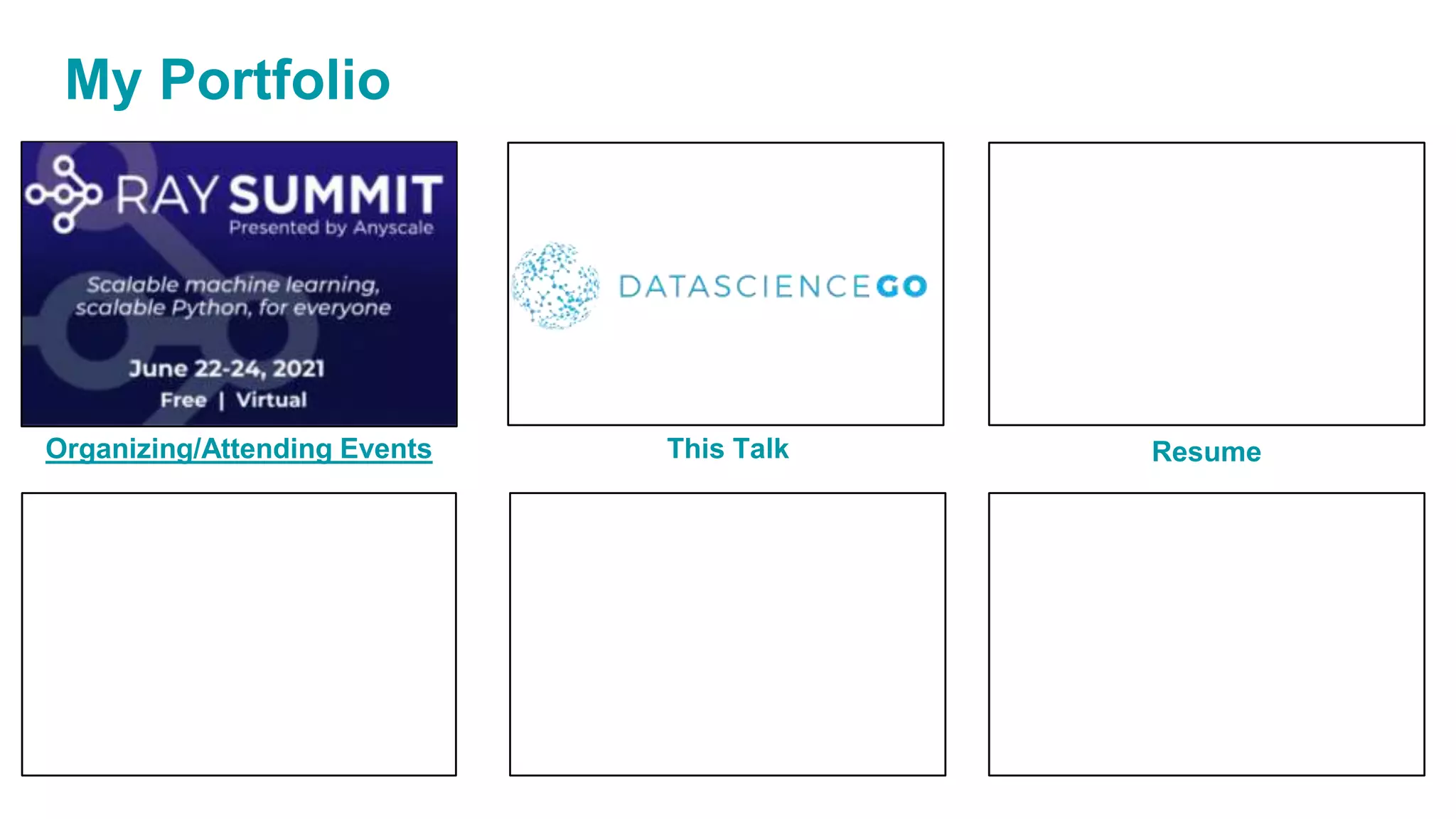 My Portfolio
Organizing/Attending Events This Talk Resume
 