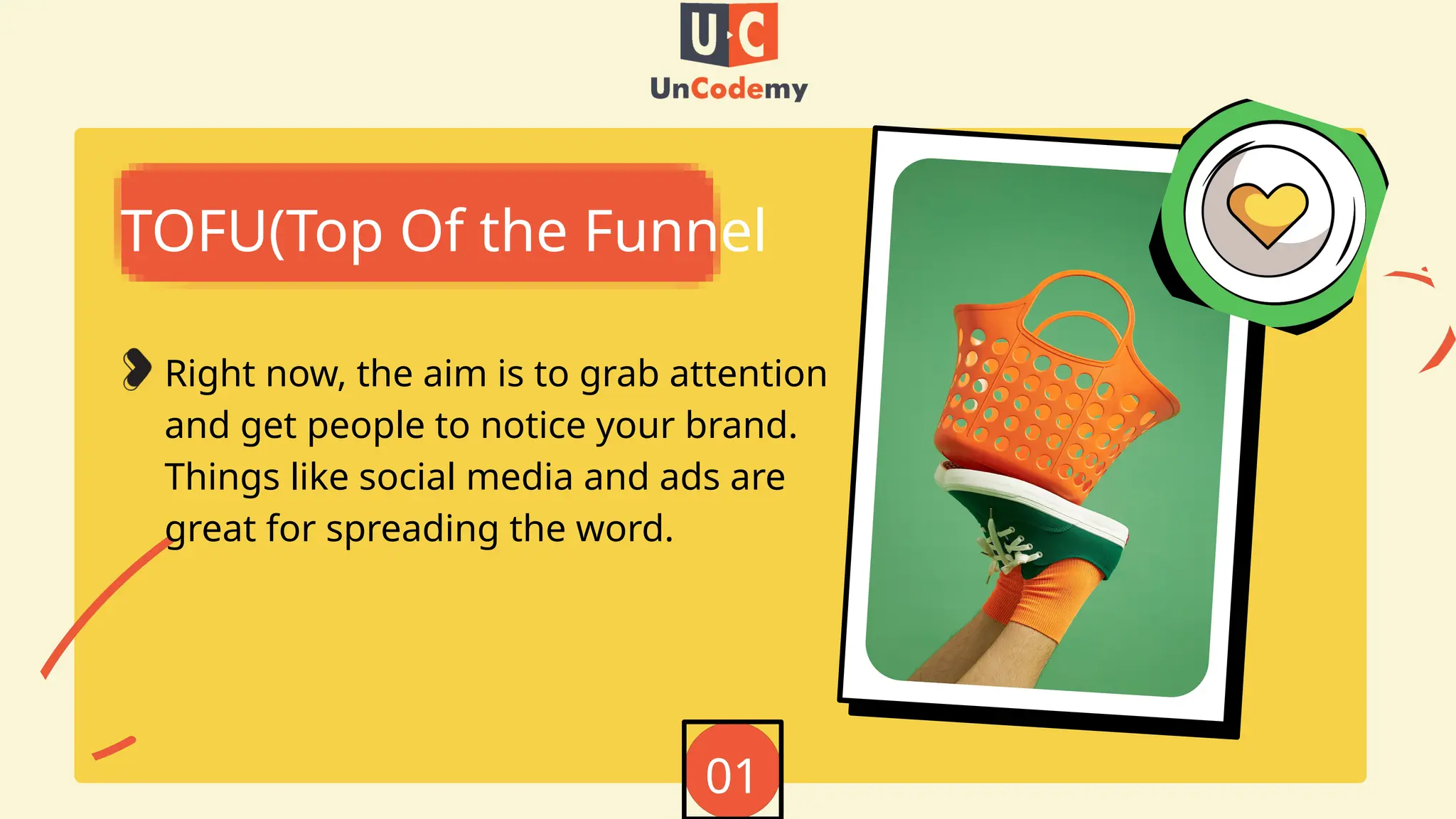 TOFU(Top Of the Funnel
Right now, the aim is to grab attention
and get people to notice your brand.
Things like social media and ads are
great for spreading the word.
01
 