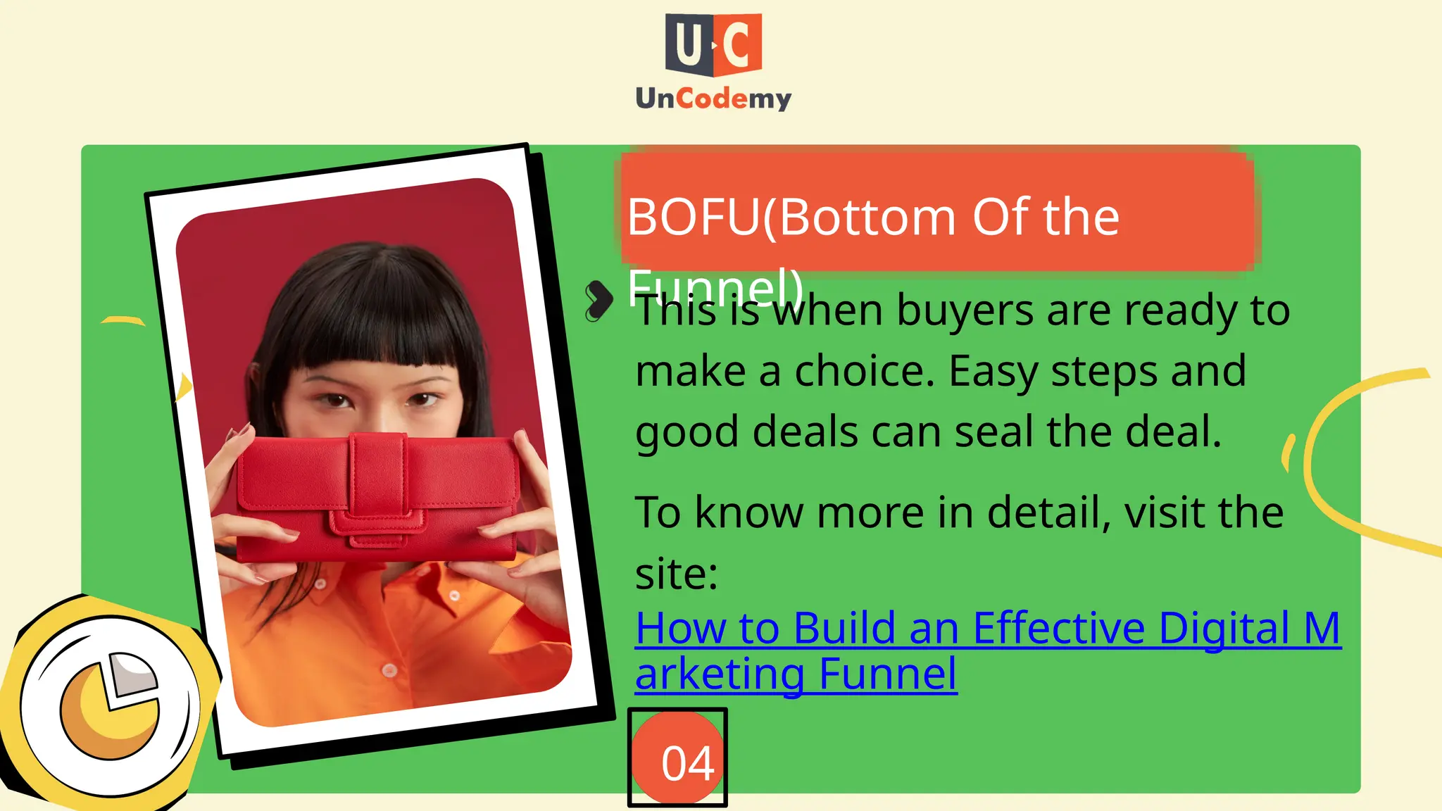 BOFU(Bottom Of the
Funnel)
This is when buyers are ready to
make a choice. Easy steps and
good deals can seal the deal.
04
To know more in detail, visit the
site:
How to Build an Effective Digital M
arketing Funnel
 