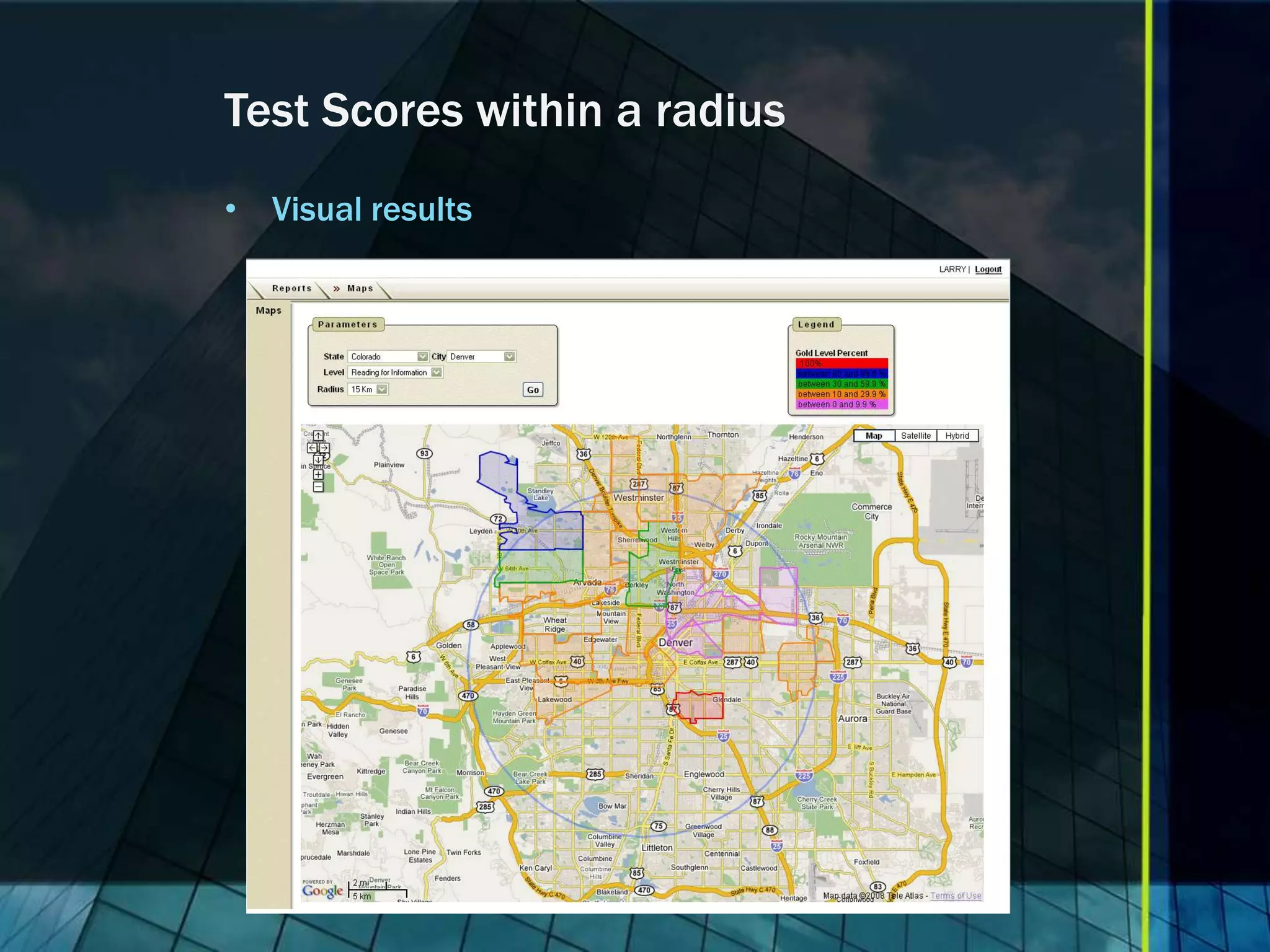 Test Scores within a radius • Visual results 