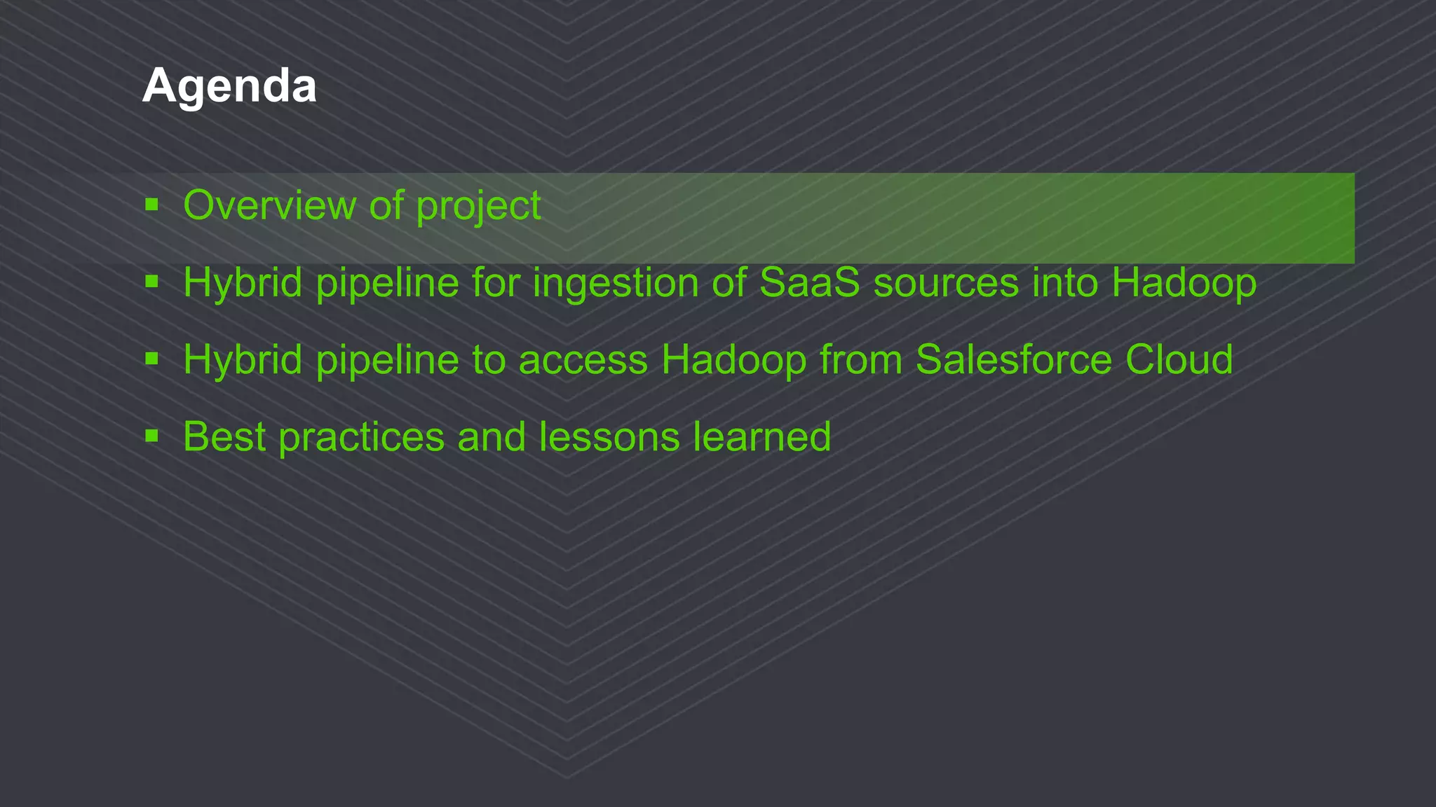 © 2016 Progress Software Corporation and/or its subsidiaries or affiliates. All rights reserved.2 Agenda  Overview of project  Hybrid pipeline for ingestion of SaaS sources into Hadoop  Hybrid pipeline to access Hadoop from Salesforce Cloud  Best practices and lessons learned 