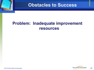 Obstacles to Success

Problem: Inadequate improvement
resources

© 2010 Karen Martin & Associates

32

 