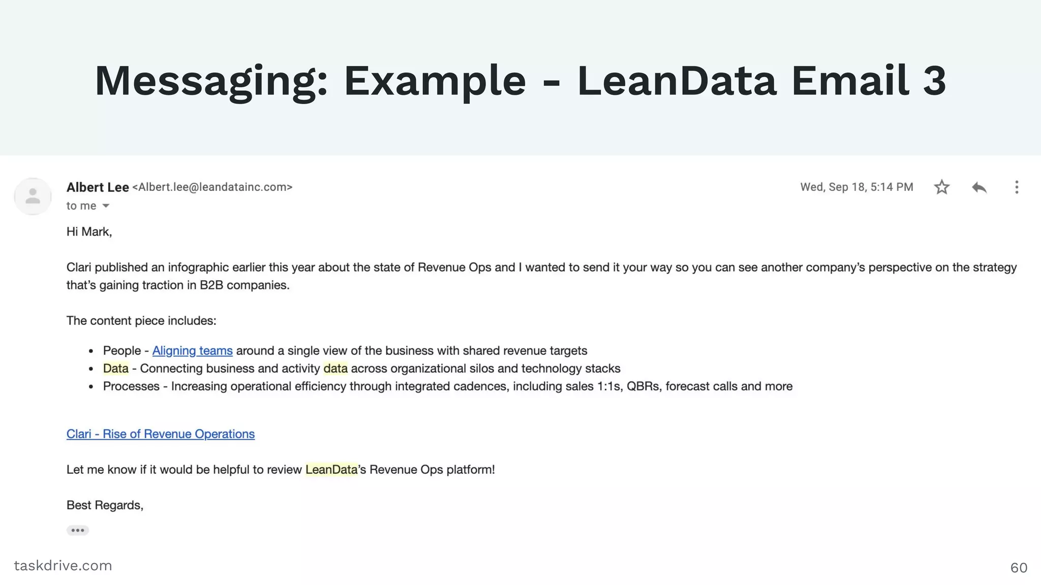 60
Messaging: Example - LeanData Email 3
taskdrive.com
 