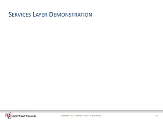 SERVICES LAYER DEMONSTRATION




                 DotNetNuke Corp. Confidential © 2011 All rights reserved.   14
 