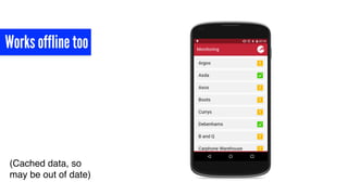 Works offline too
(Cached data, so
may be out of date)
 