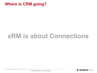 Where is CRM going?




 xRM is about Connections




           ©2012 SugarCRM Inc. All rights reserved.
 