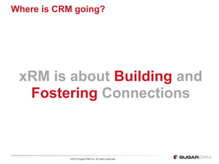 Where is CRM going?




 xRM is about Building and
  Fostering Connections



           ©2012 SugarCRM Inc. All rights reserved.
 