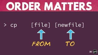  
> cp [file] [newfile]
ORDER MATTERS
30
From To
 