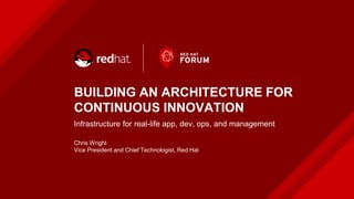 BUILDING AN ARCHITECTURE FOR
CONTINUOUS INNOVATION
Infrastructure for real-life app, dev, ops, and management
Chris Wright
Vice President and Chief Technologist, Red Hat
 
