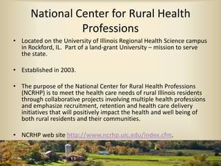Center For Rural Health Building and evaluating a community-based, immersion rural health ...