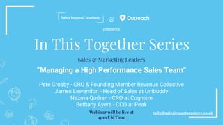Building and Managing a High Performance Sales Team | PPTX