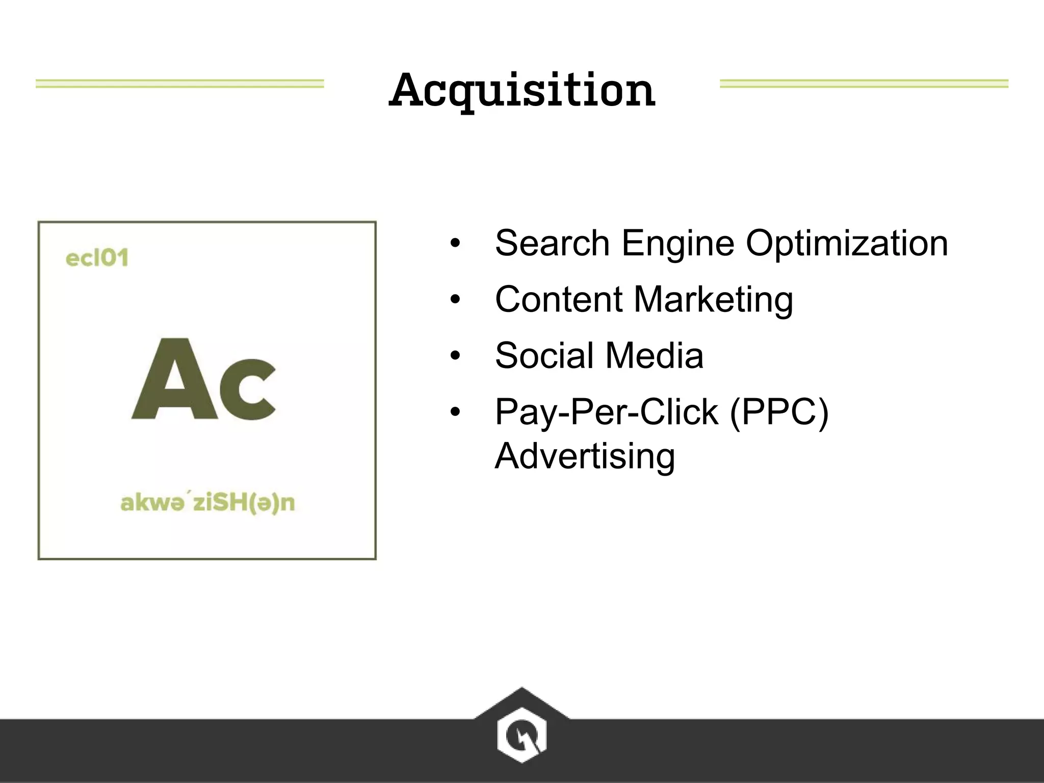 • Search Engine Optimization
• Content Marketing
• Social Media
• Pay-Per-Click (PPC)
Advertising
 