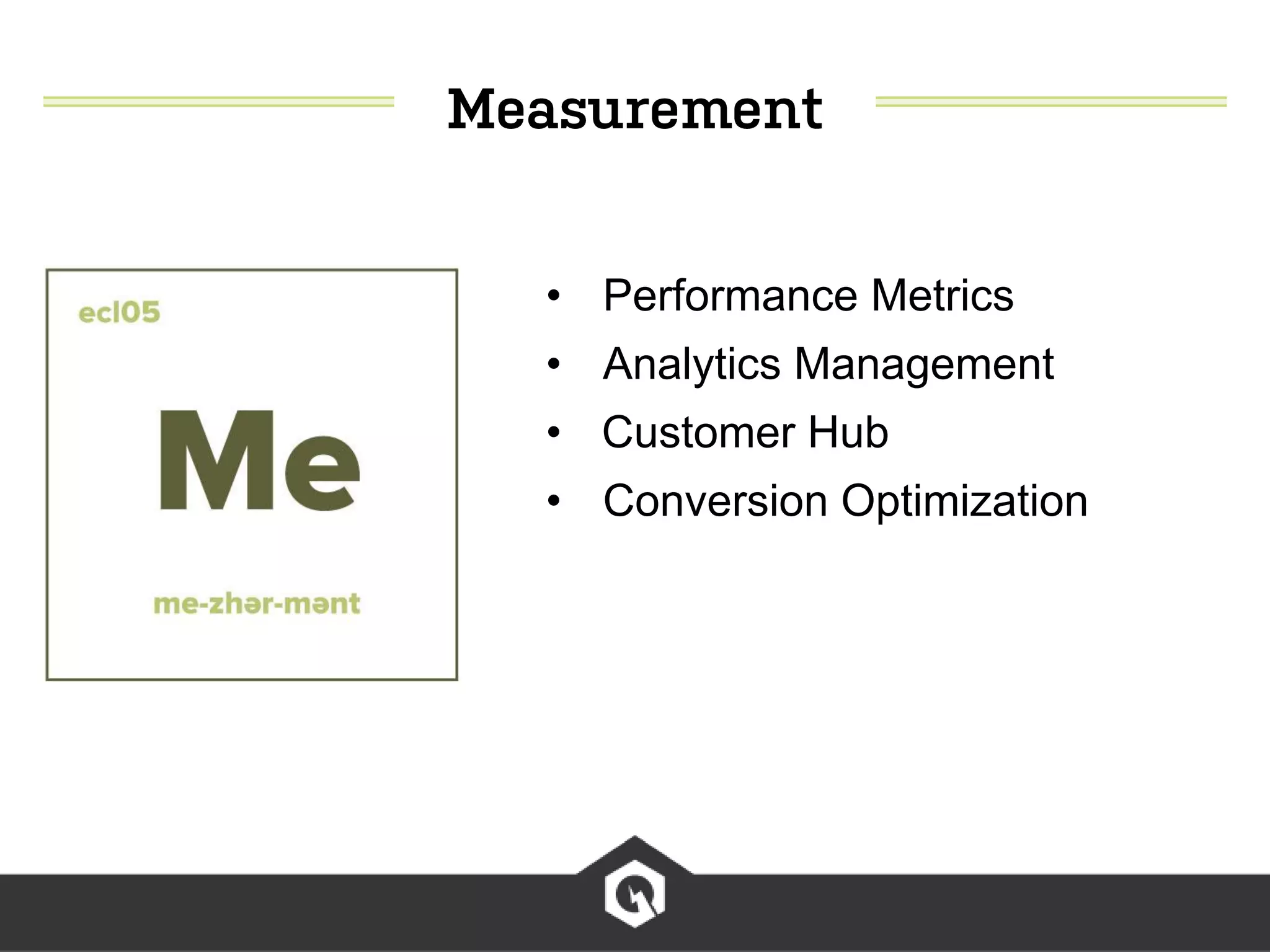 • Performance Metrics
• Analytics Management
• Customer Hub
• Conversion Optimization
 