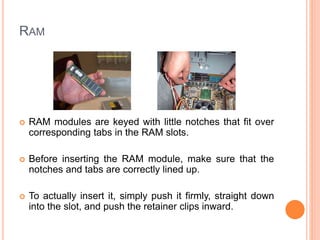 PROCESSOR AND ITS COOLING FAN 
 Modern processor sockets have a ZIF (Zero Insertion Force) 
design. If the processor is aligned properly with the socket, 
gravity alone should cause it to drop right into the socket. 
 You should never use a force greater than a gentle nudge 
with a single finger to insert a modern processor. 
 The CPU cooler assembly is positioned over the processor 
and is usually secured to the motherboard by metal clips 20 
 