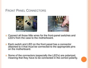 VIDEO CARD 
 Like RAM, expansion cards and slots are keyed. They have little 
notches with corresponding tabs in the slot that are designed to 
prevent you from installing the wrong card. 
 So if the card doesn't seem to fit, check those notches and tabs. 
Don't break out a hammer and try to pound it in. 
 If the card doesn't seat itself using fingertip pressure, place your 
palm over the card and push down firmly and evenly until you feel 
the card pop into place. 
 Finally, secure the card into place by screwing the card's metal 
bracket into the screw hole over the expansion slot. 
24 
 