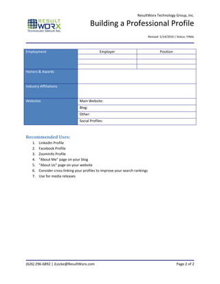 Building a Professional Online Profile | PDF