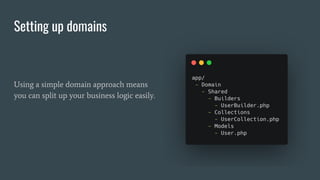 Setting up domains
Using a simple domain approach means
you can split up your business logic easily.
 