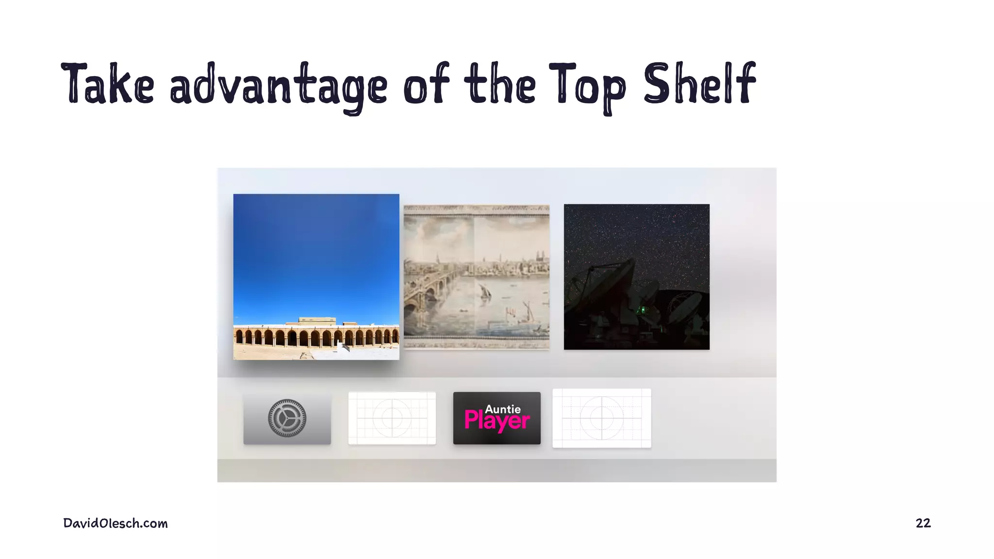 Take advantage of the Top Shelf
DavidOlesch.com 22
 