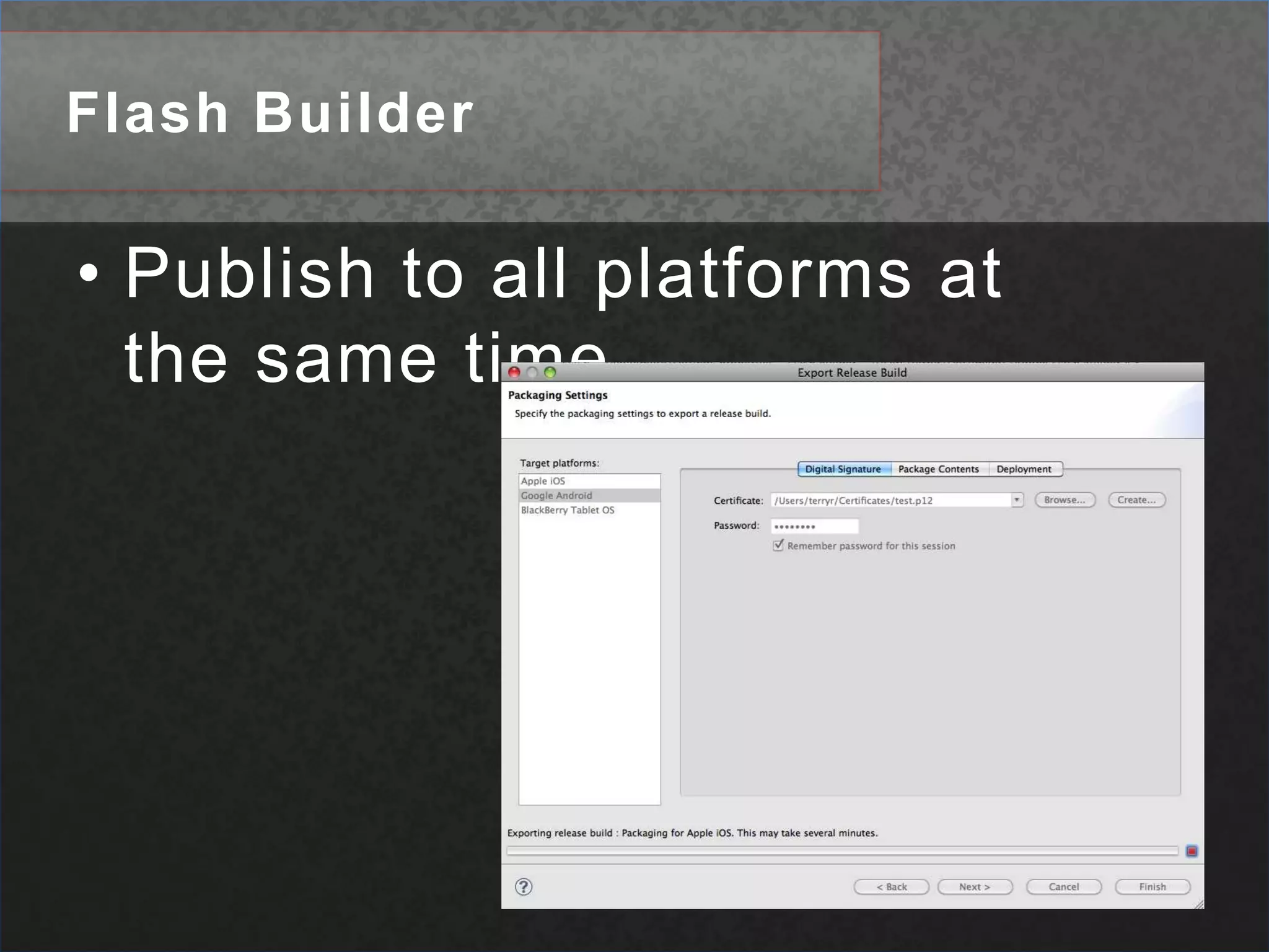 Flash BuilderPublish to all platforms at the same time