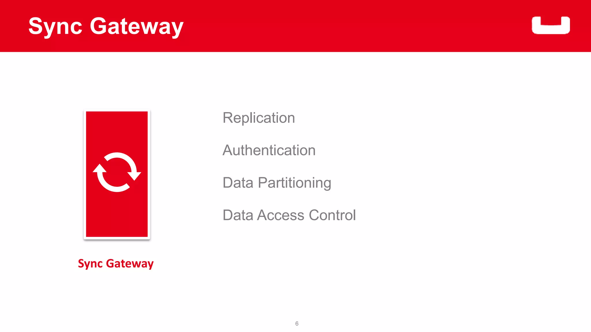 6 
Sync Gateway 
Sync Gateway 
Replication 
Authentication 
Data Partitioning 
Data Access Control 
 