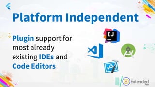 Plugin support for
most already
existing IDEs and
Code Editors
Platform Independent
 