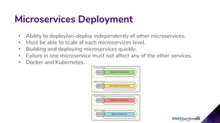 • Ability to deploy/un-deploy independently of other microservices.
• Must be able to scale at each microservices level.
• Building and deploying microservices quickly.
• Failure in one microservice must not affect any of the other services.
• Docker and Kubernetes.
Microservices Deployment
18
 