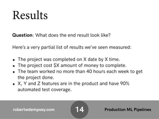 robertwdempsey.com Production ML Pipelines
Results
Question: What does the end result look like?
Here’s a very partial lis...
