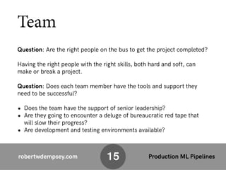 robertwdempsey.com Production ML Pipelines
Team
Question: Are the right people on the bus to get the project completed?
Ha...