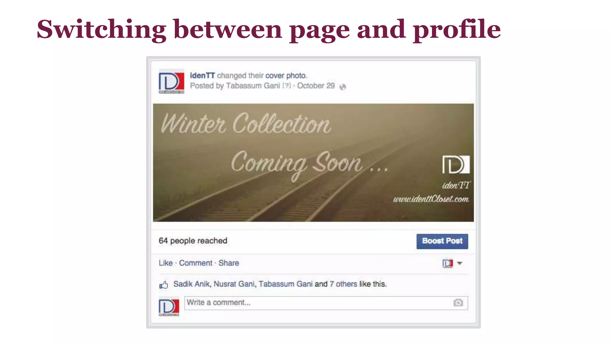 Switching between page and profile 
 