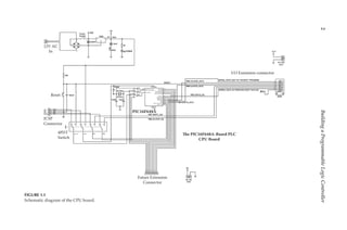 2
Building
a
Programmable
Logic
Controller
12V AC
In
Reset
ICSP
Connector
4PDT
Switch
Future Extension
Connector
The PIC16F648A-Based PLC
CPU Board
PIC16F648A
I/O Extension connector
FIGURE 1.1
Schematic diagram of the CPU board.
 