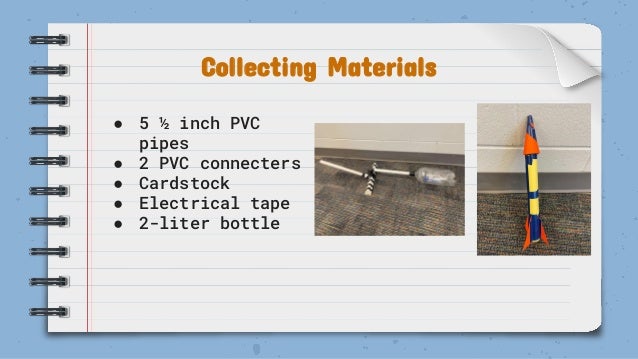 Collecting Materials
● 5 ½ inch PVC
pipes
● 2 PVC connecters
● Cardstock
● Electrical tape
● 2-liter bottle
 