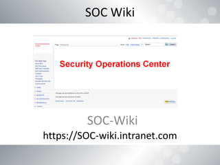 SOC Wiki
SOC-Wiki
https://SOC-wiki.intranet.com
 