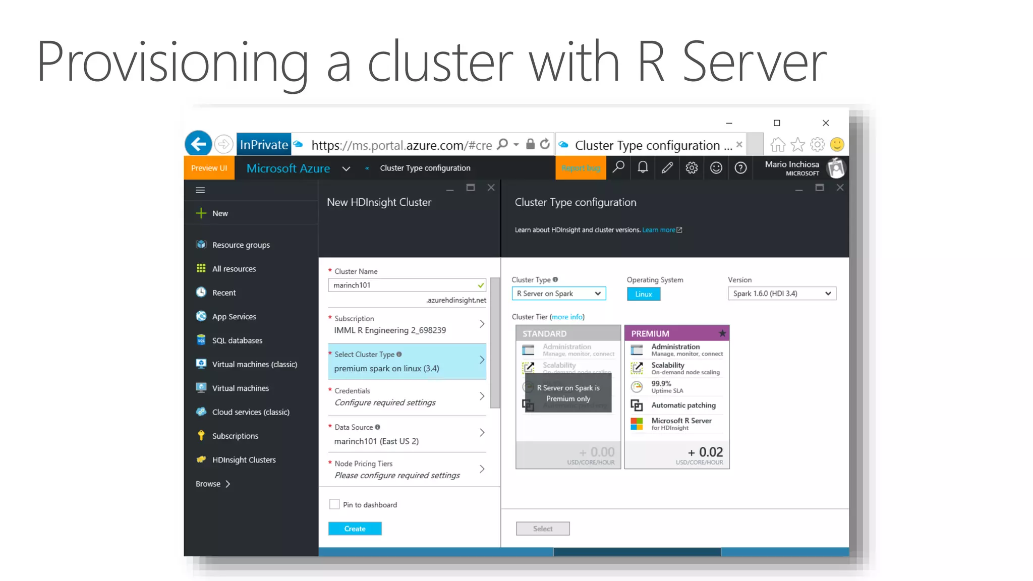 Provisioning a cluster with R Server 