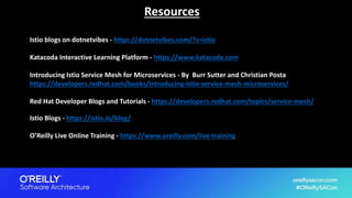 Resources
Istio blogs on dotnetvibes - https://dotnetvibes.com/?s=istio
Katacoda Interactive Learning Platform - https://www.katacoda.com
Introducing Istio Service Mesh for Microservices - By Burr Sutter and Christian Posta
https://developers.redhat.com/books/introducing-istio-service-mesh-microservices/
Red Hat Developer Blogs and Tutorials - https://developers.redhat.com/topics/service-mesh/
Istio Blogs - https://istio.io/blog/
O’Reilly Live Online Training - https://www.oreilly.com/live-training
 