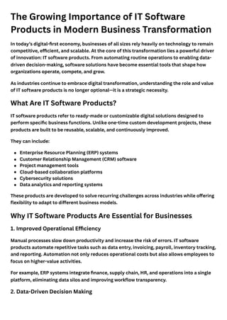 IT Software Products for Modern Business Operations Description | PDF