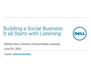 Building a Social Business: It all Starts with Listening Maribel Sierra, Director of Social Media Listening June 21st, 2011 Twitter: @MaribelSatDell 