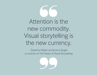 Attention is the
new commodity.
Visual storytelling is
the new currency.
- Ekaterina Walter and Jessica Gioglio,
co-author...